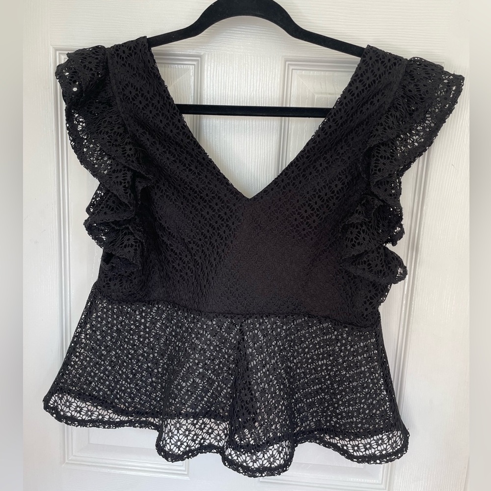 Steve Madden Flutter Lace Top In Black Mesh - image 7